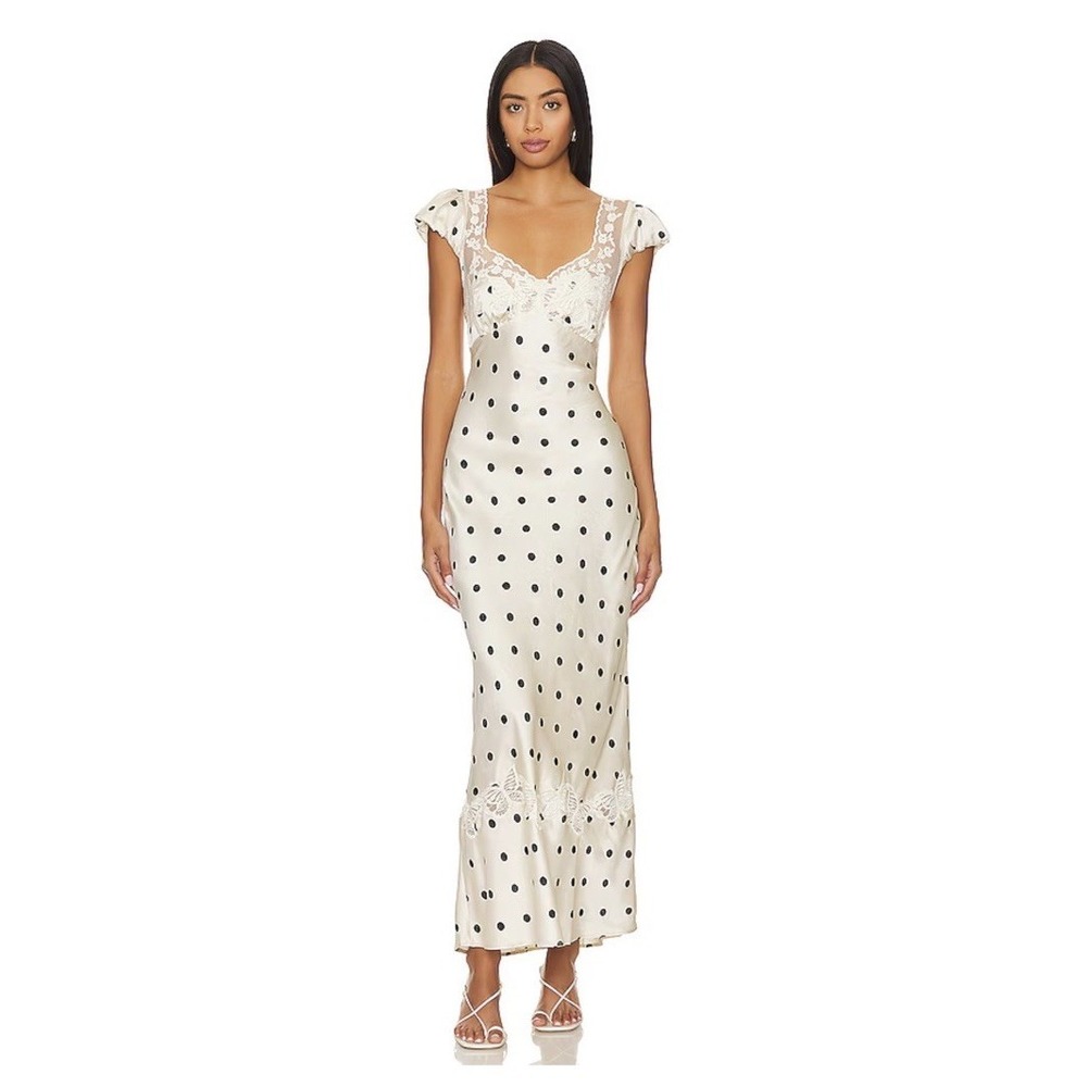 Free‎ People Butterfly Babe Midi Slip Dress Large NWT Tea Combo Lace Regencycore